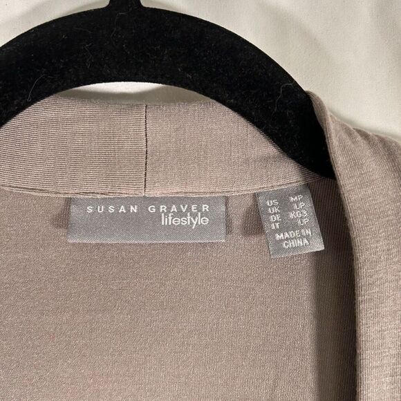 Susan Graver Cardigan Women's Medium Petite Grey Pockets open Front Modal Blend - Picture 4 of 9